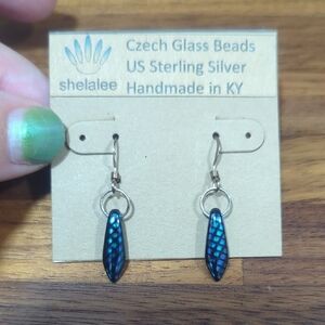 Irridescent Glass Sterling Silver Handmade Dangle Earrings